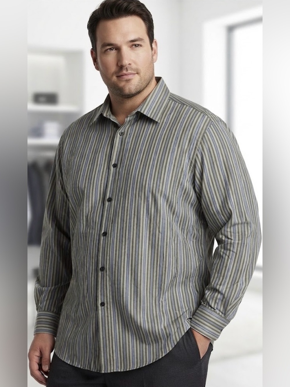 NWT Alfani Men's Multi-Color Striped Long Sleeve Button-Down Shirt XL